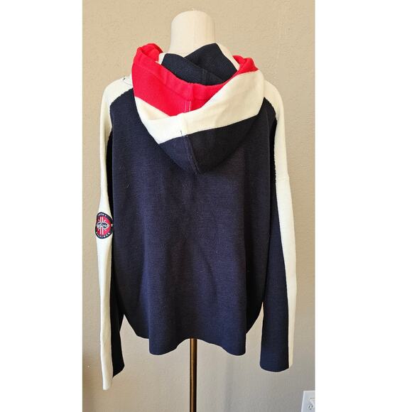 Tommy Hilfiger Colorblock Oversized Red Hoodie Sweater Logo Sleeve Women Size L - Picture 4 of 9